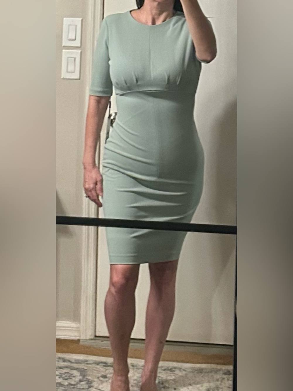 Calvin Klein Green Dress w/Pleating Under Bust & Elbow-Length Sleeves Sz 4